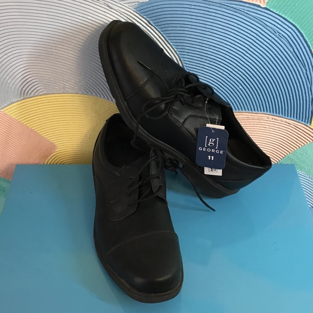 George Men's Black Lace-Up Dress Shoes - Classic Oxford Style